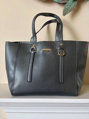 Tahari Black Pebbled Tote with Gold Accents